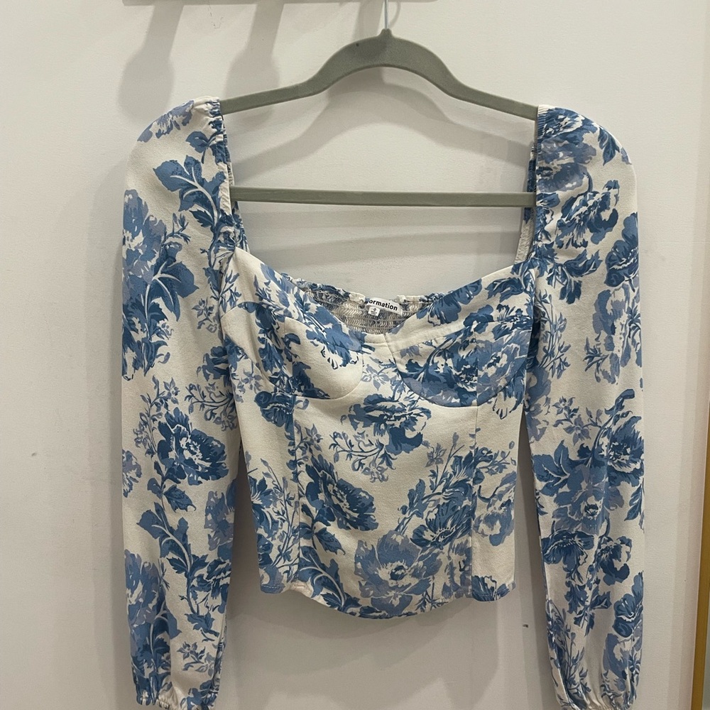 Reformation Blue and White Floral Blouse
